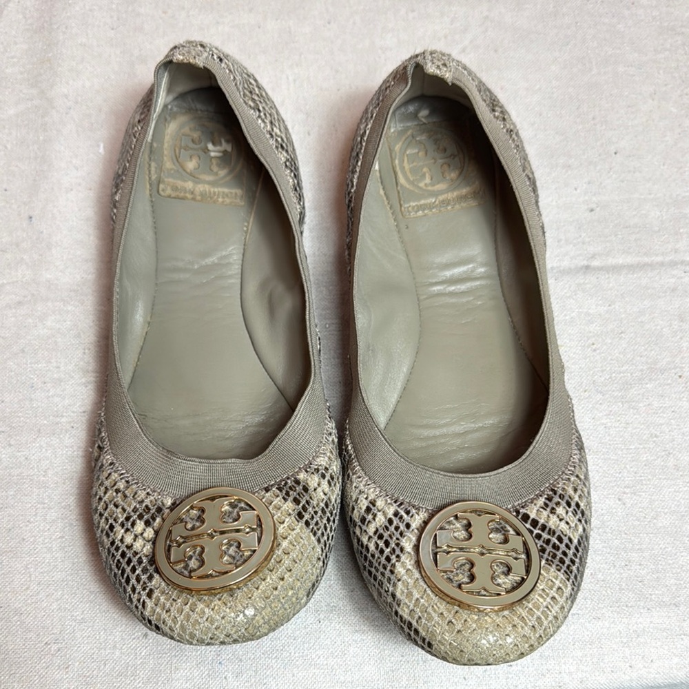 Tory Burch Cream Flats with Gold Medallion